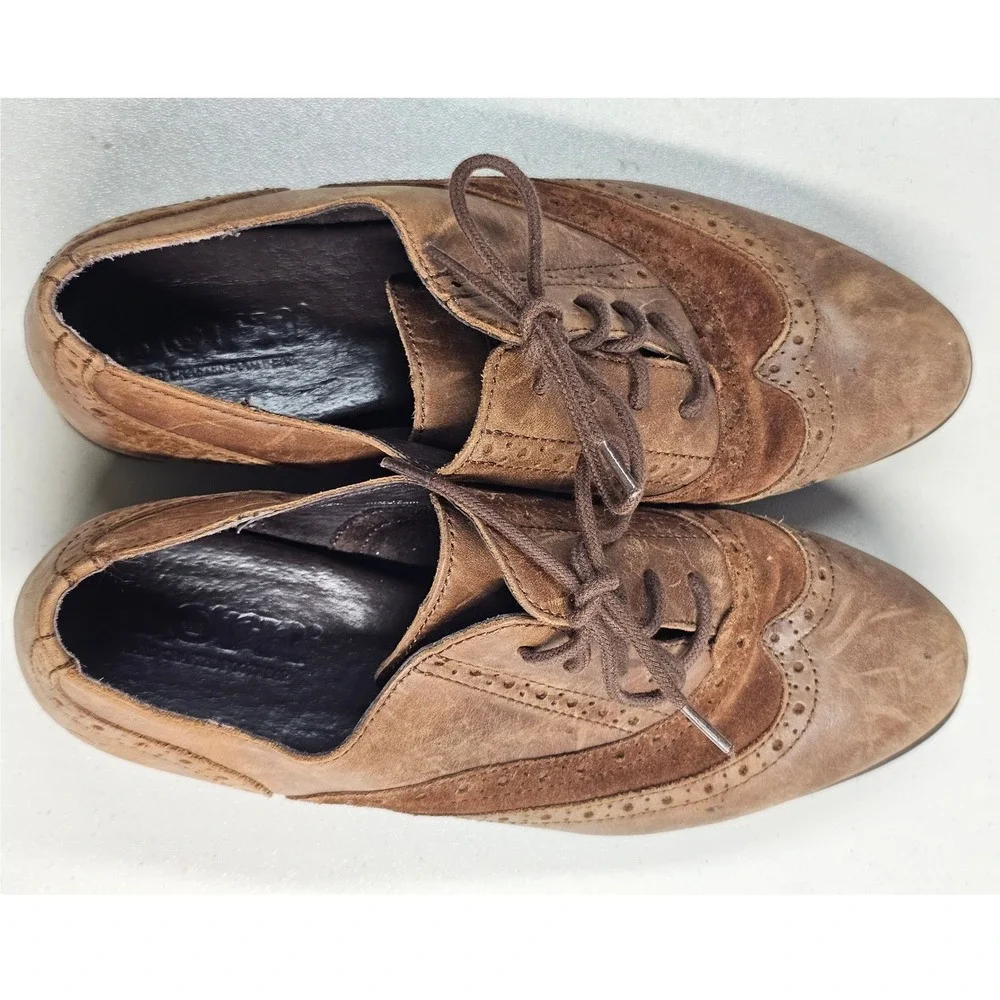 Born Mens F27106 Wingtip Oxford Shoes Tan Brown Leather Suede Brogue 8.5M